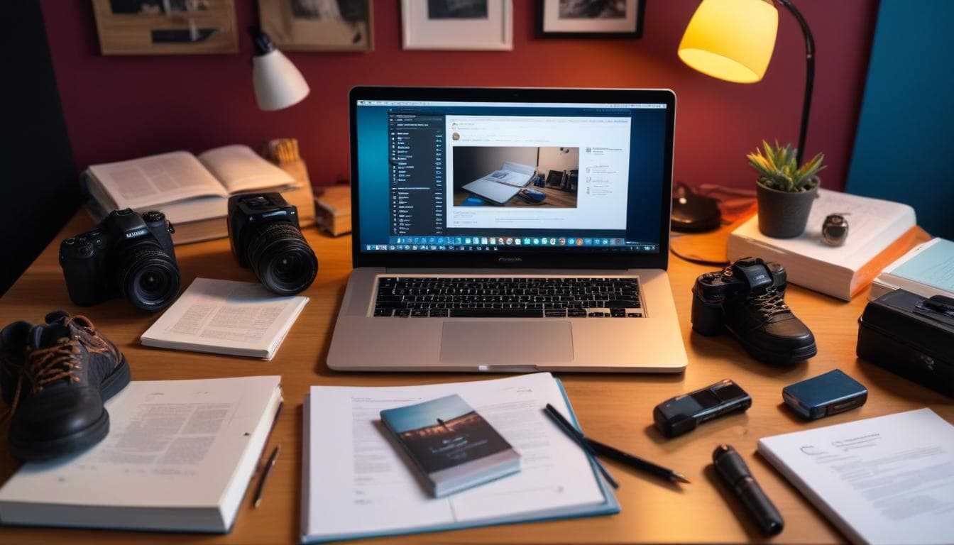 Person balancing professional work items and hobby items showing the connection between interests and career