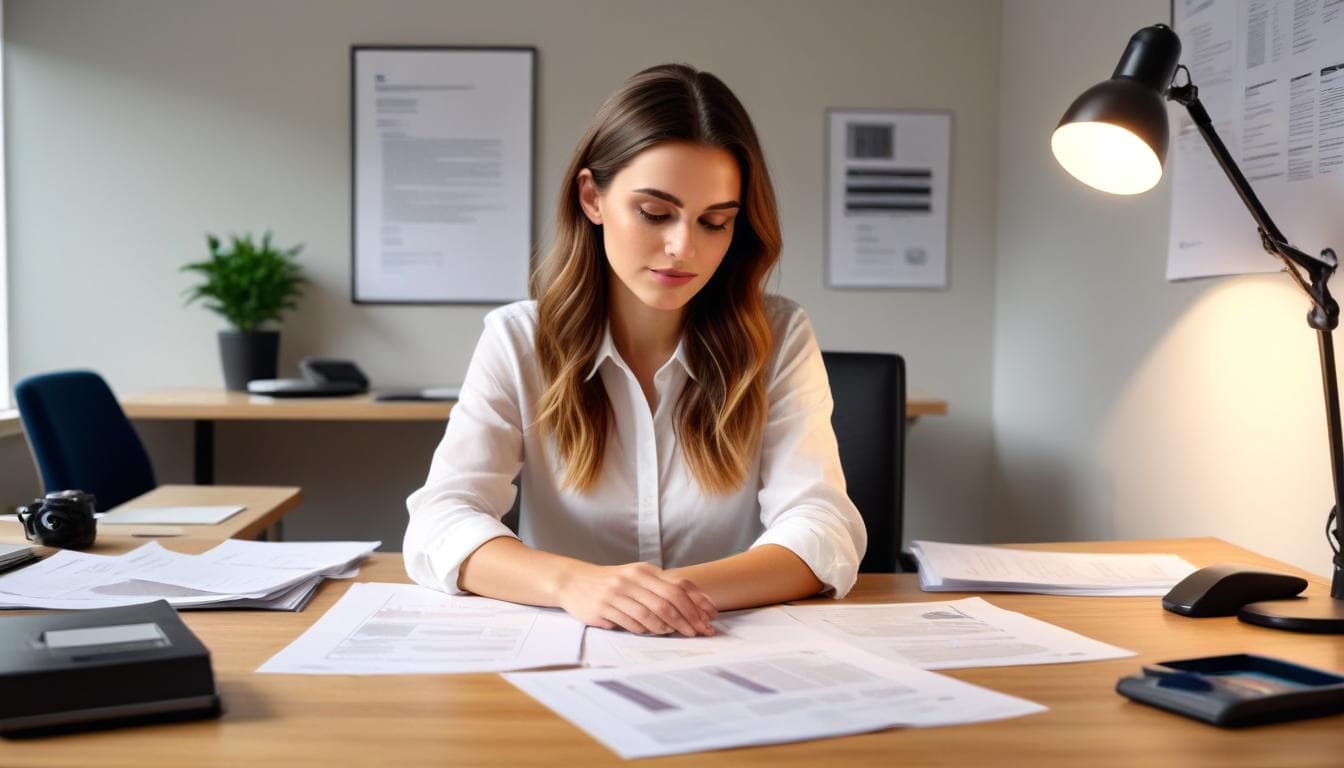 محترف يراجع سير ذاتية بأطوال مختلفة على مكتب عصري