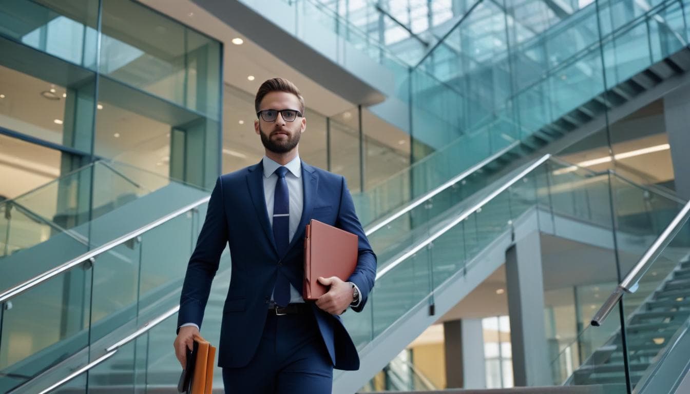 Professional climbing career stairs inside a modern office building