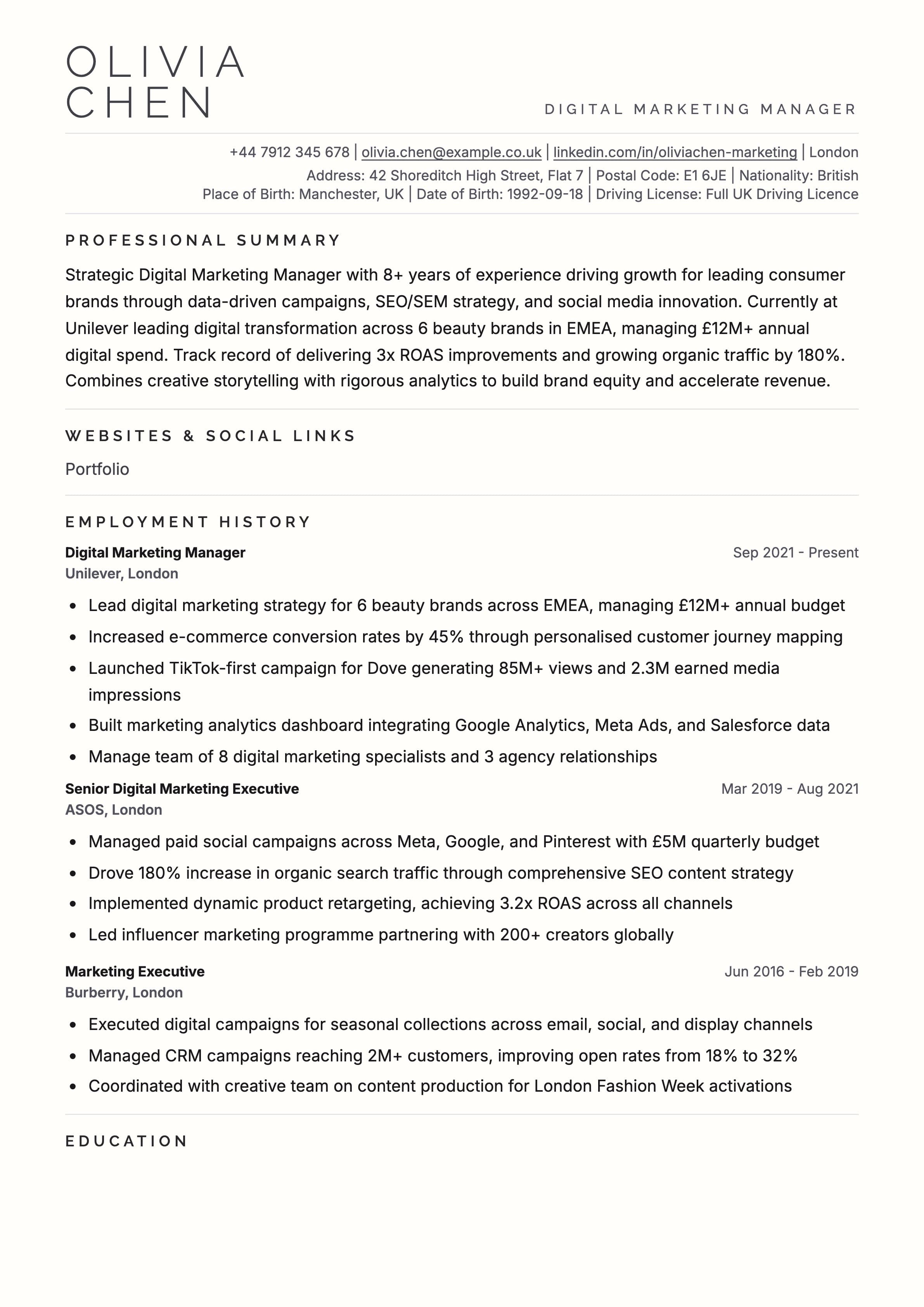 Executive ATS template preview