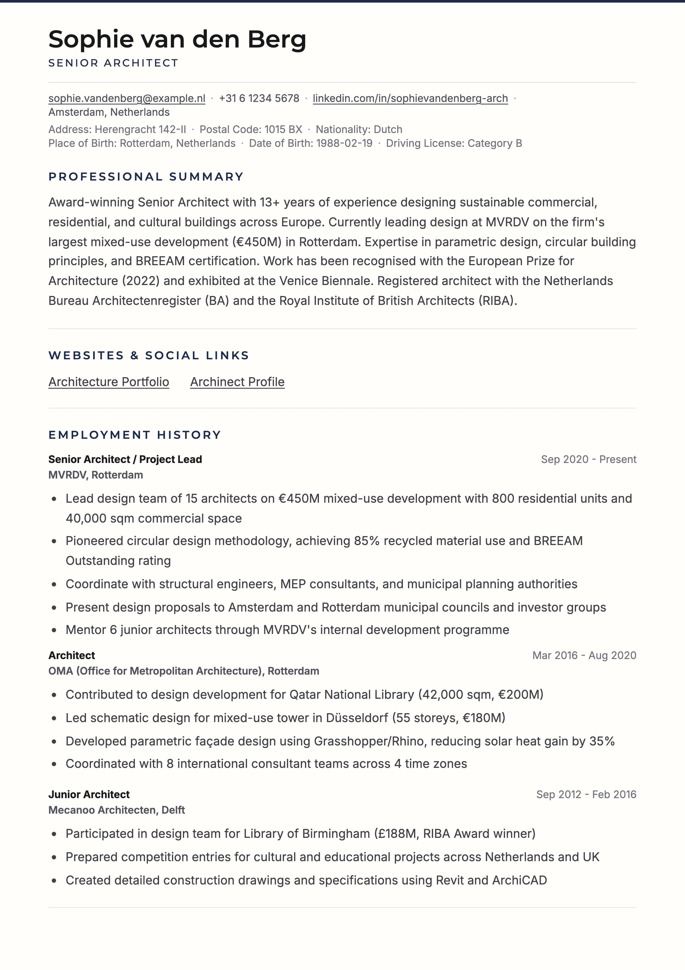 Executive Minimal ATS template preview