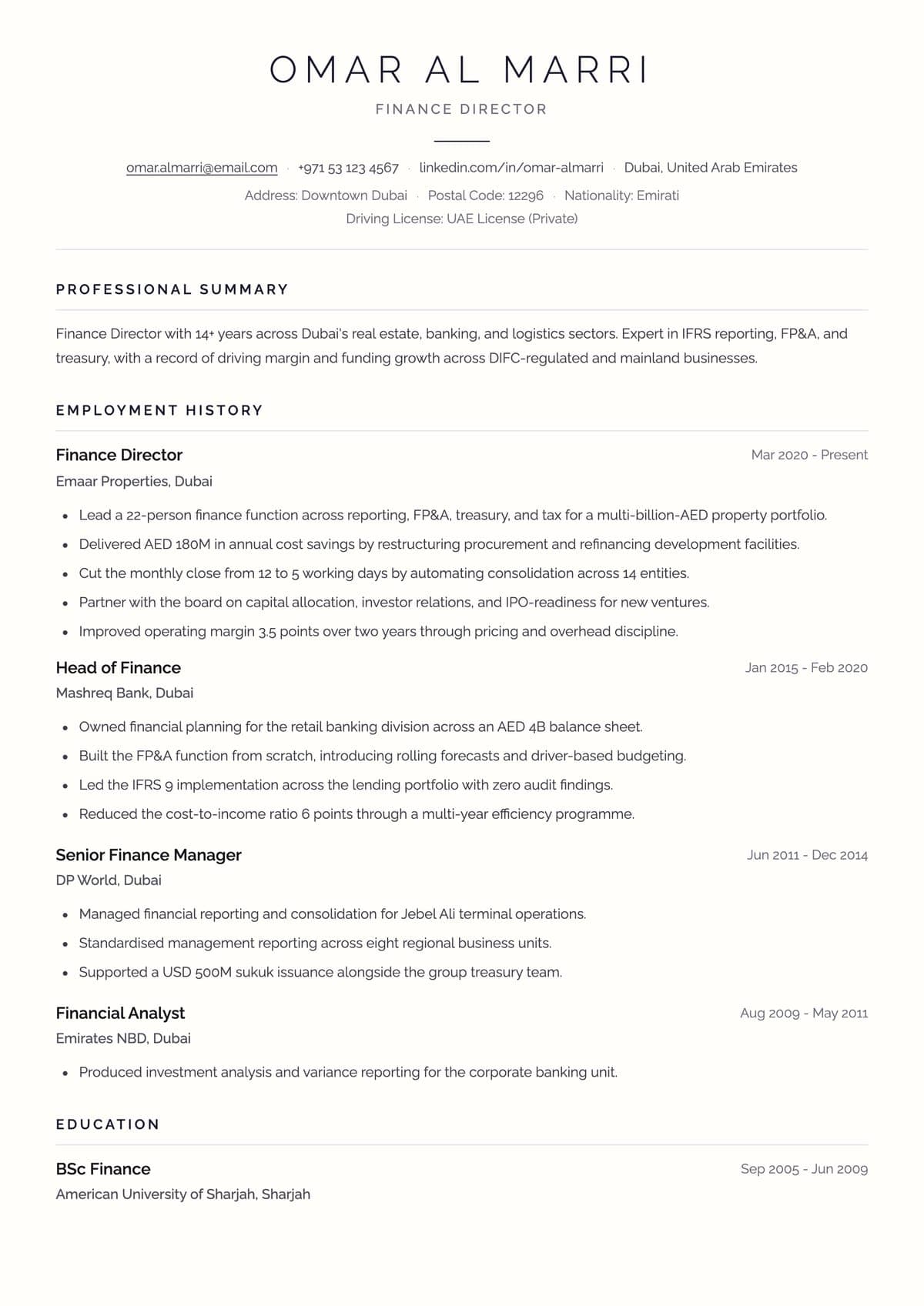 Dubai CV template for Dubai