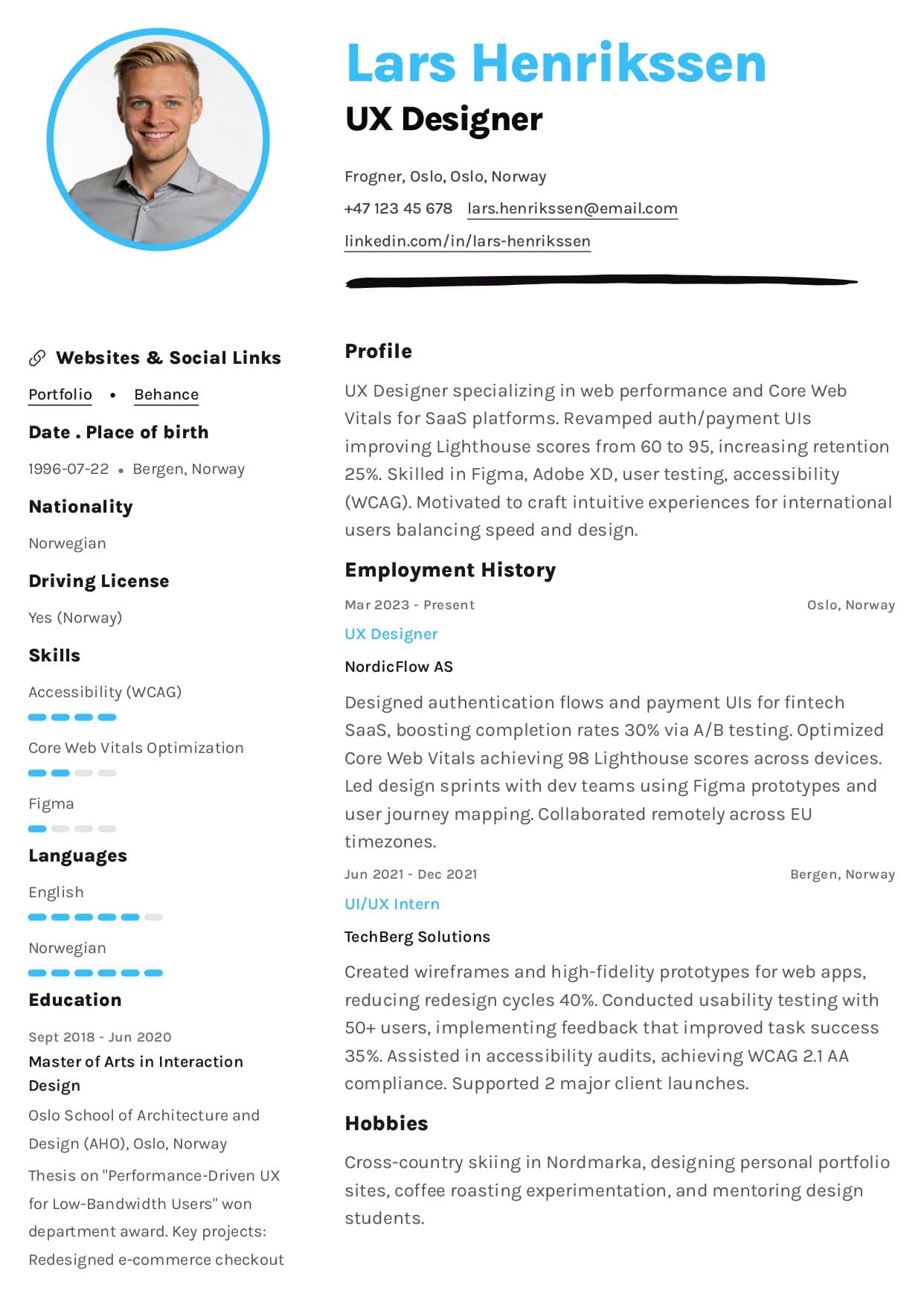 Two-column resume template preview