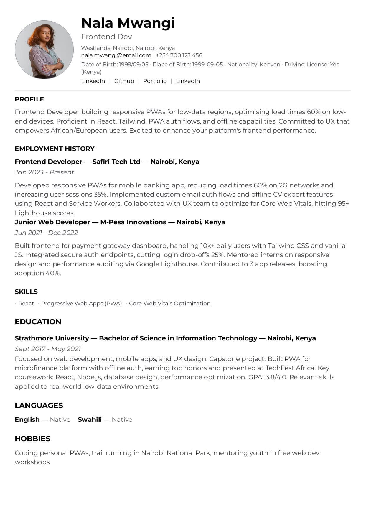Classic resume template preview