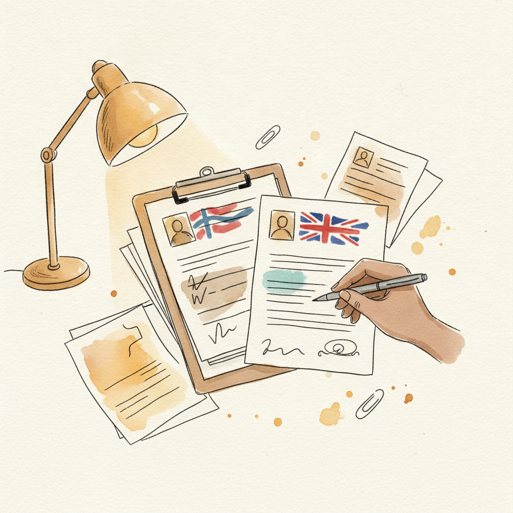 Side‑by‑side view of an English CV and a Norwegian CV