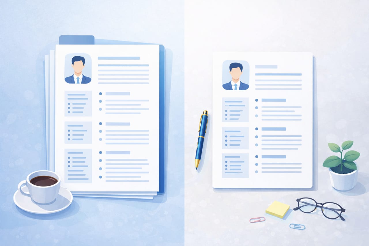 وثيقتان جنباً إلى جنب تقارنان بين السيرة الذاتية والـ Resume مع إبراز الفروقات