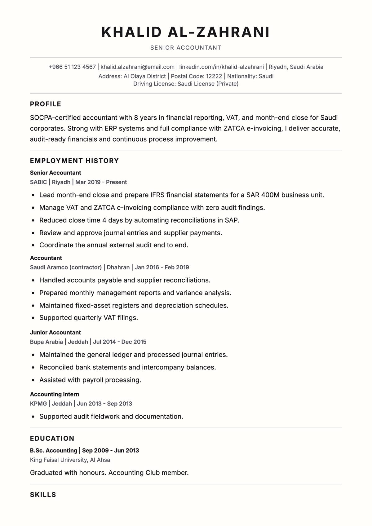 Awesome ATS CV template for محاسب