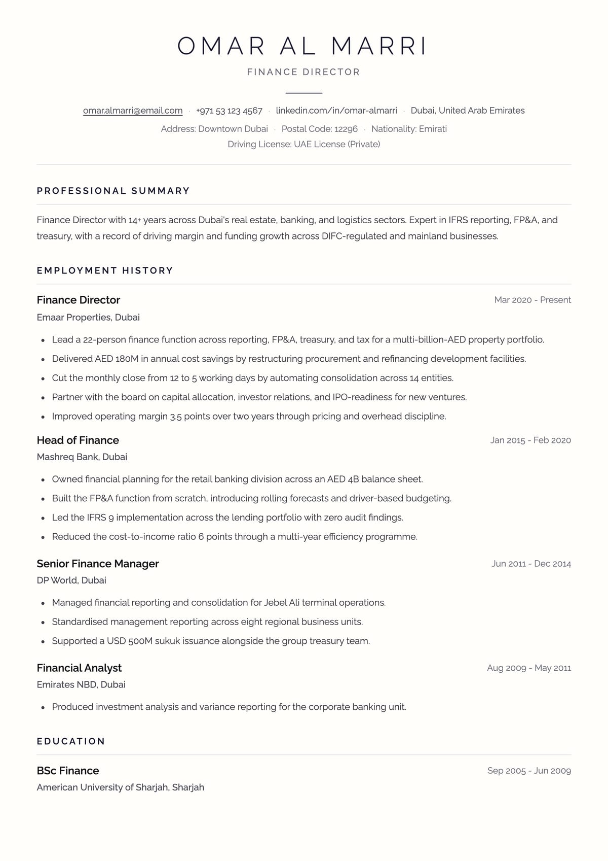 Dubai CV template for Dubai