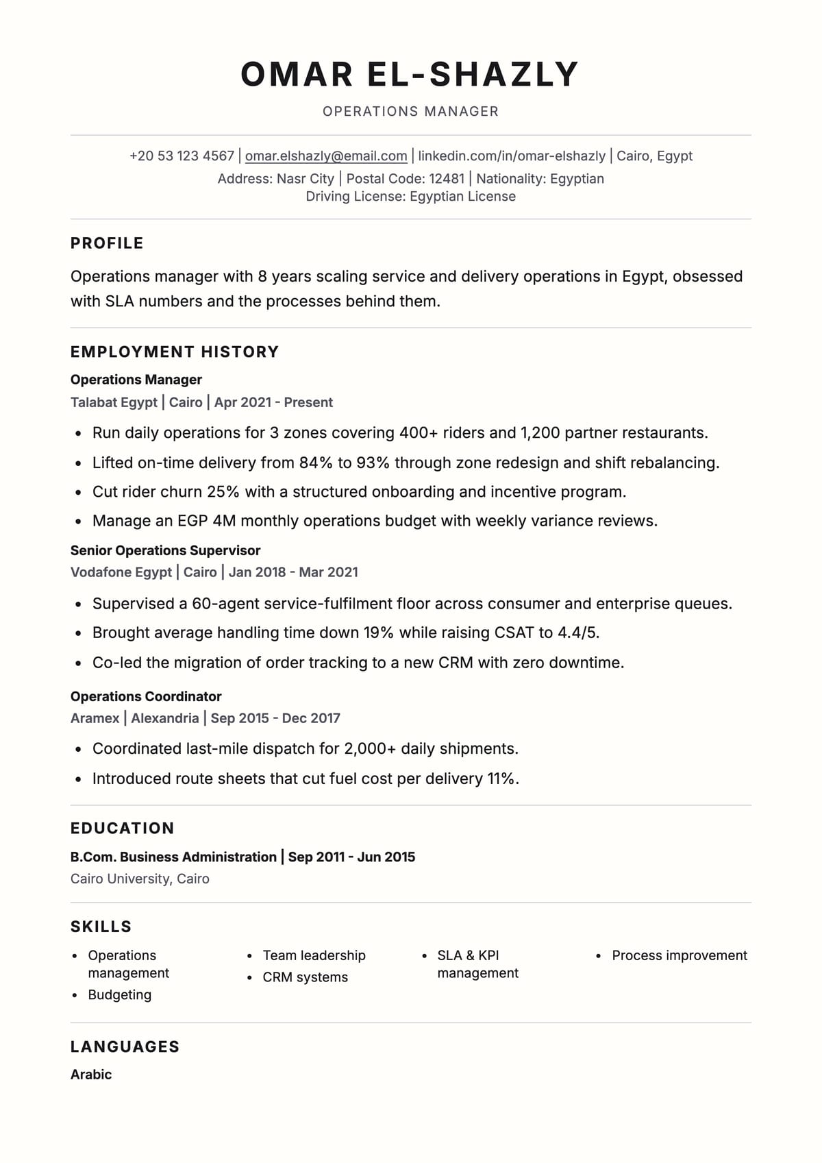 Modern Minimal CV template for Marketing Specialist