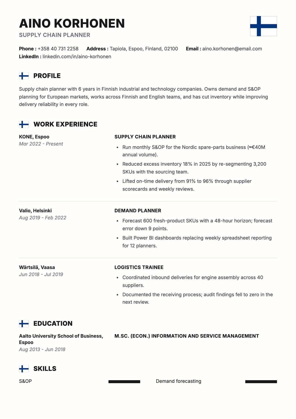 Aurora CV template for Finland
