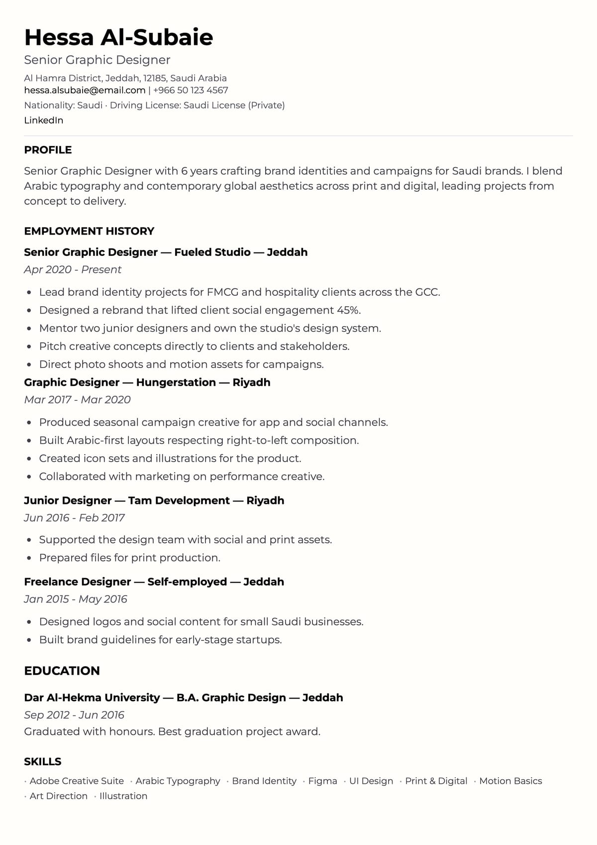 Classic CV template for مصمم جرافيك