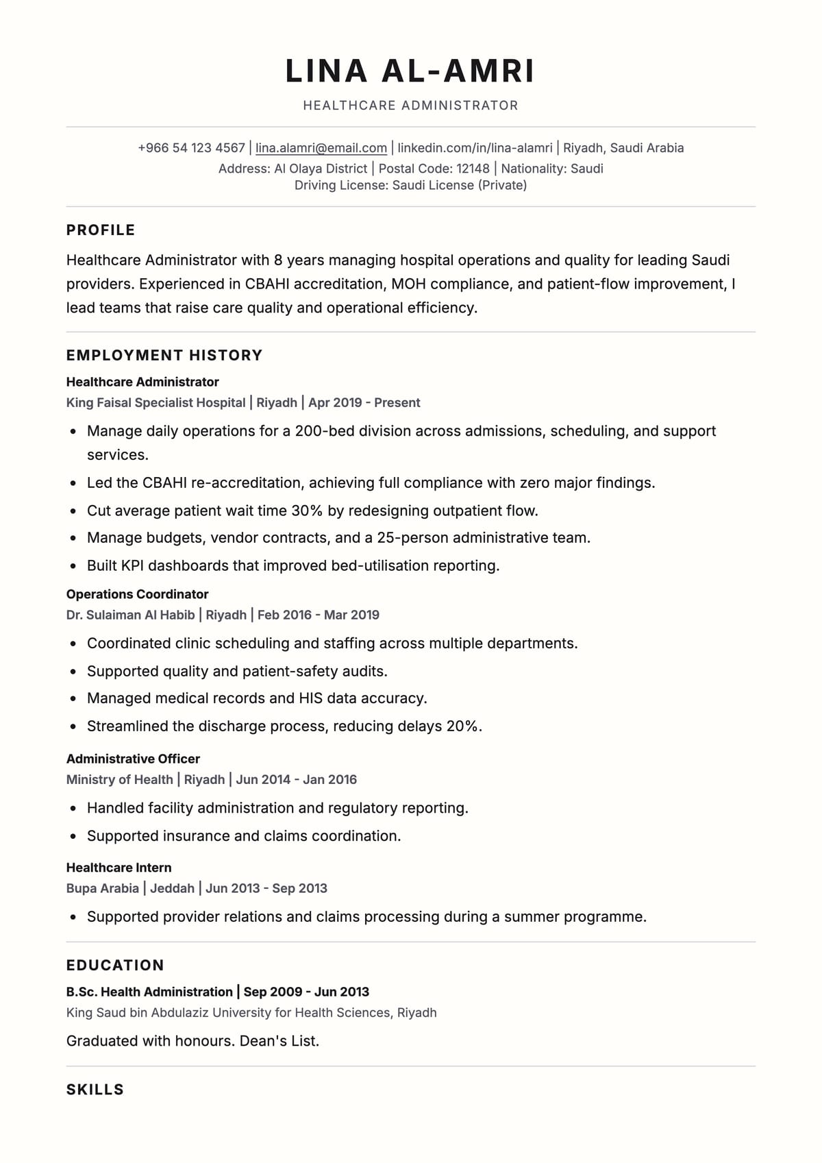 Awesome ATS CV template for الرعاية الصحية