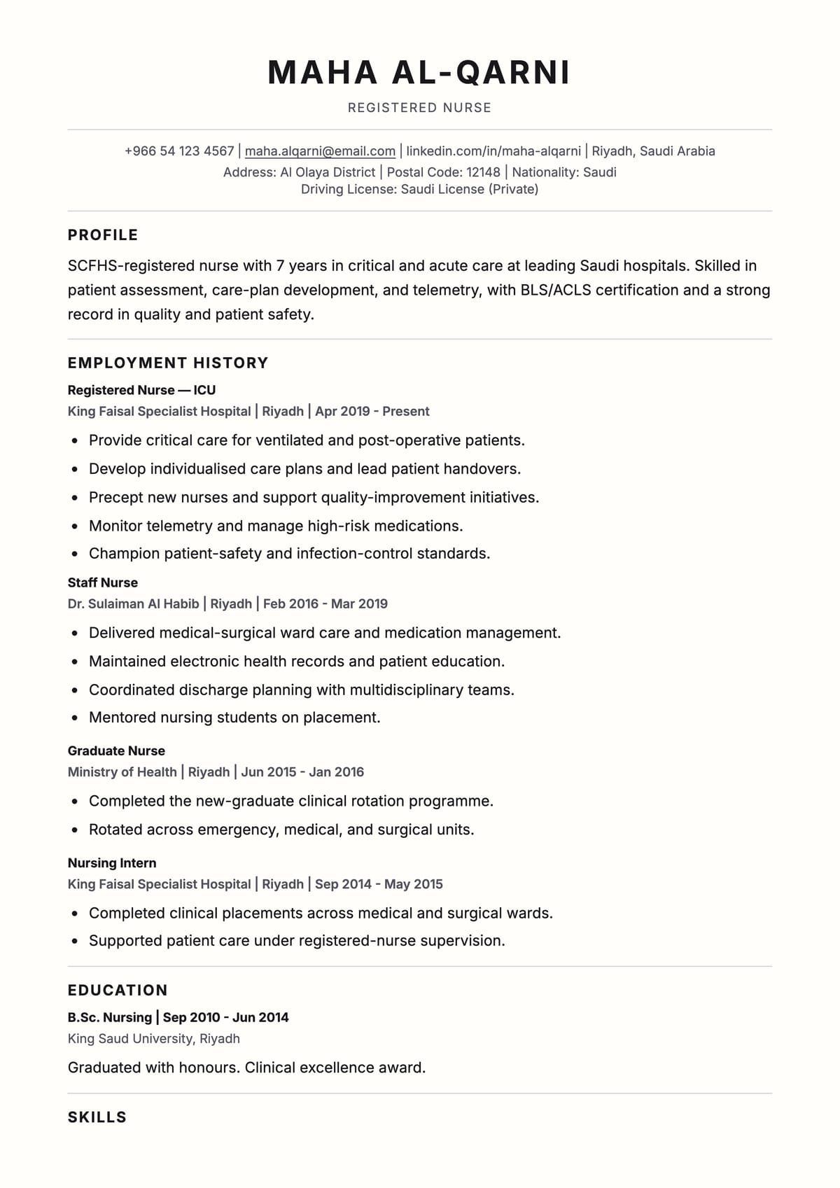 Awesome ATS CV template for ممرض