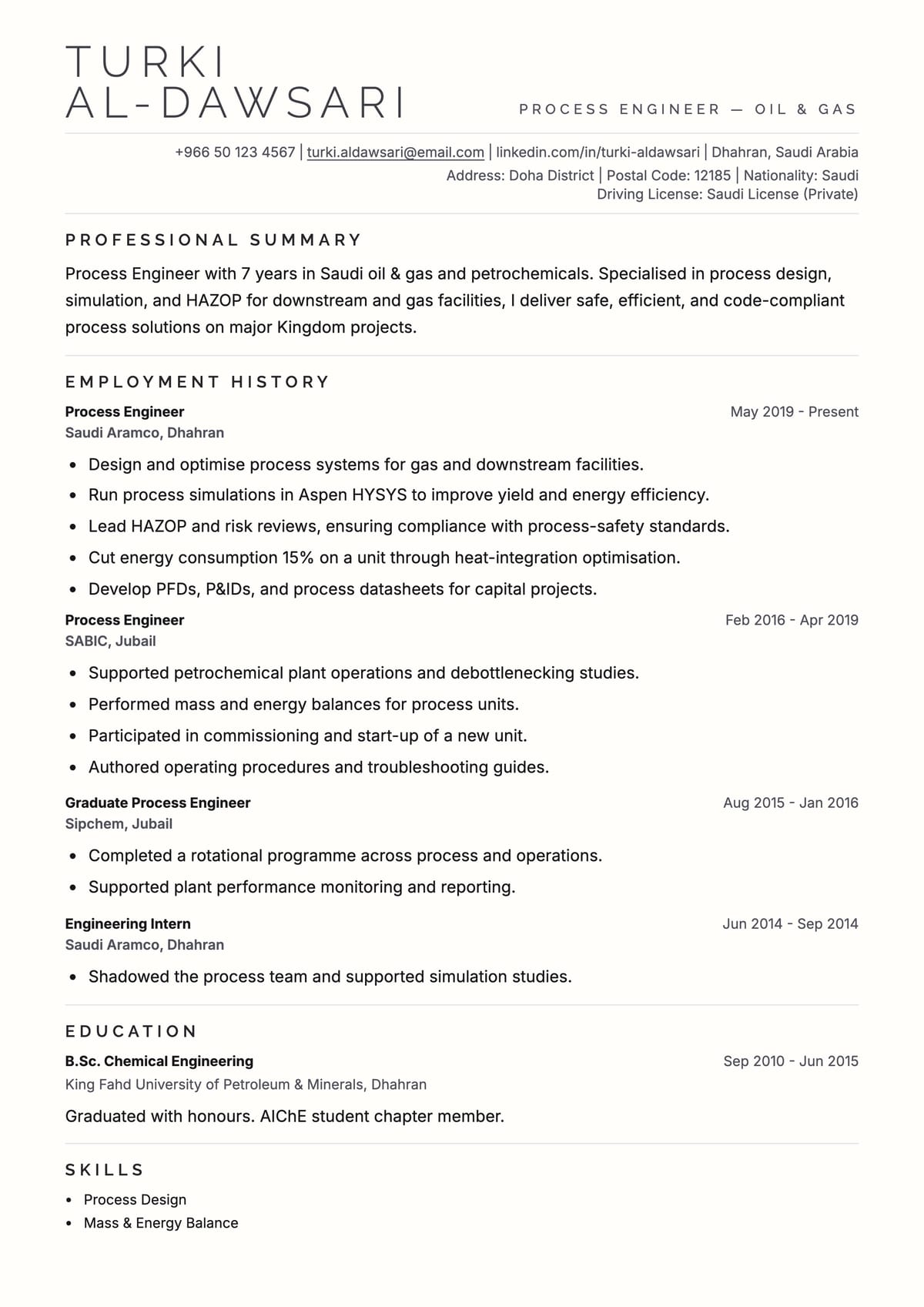 Executive ATS CV template for النفط والغاز