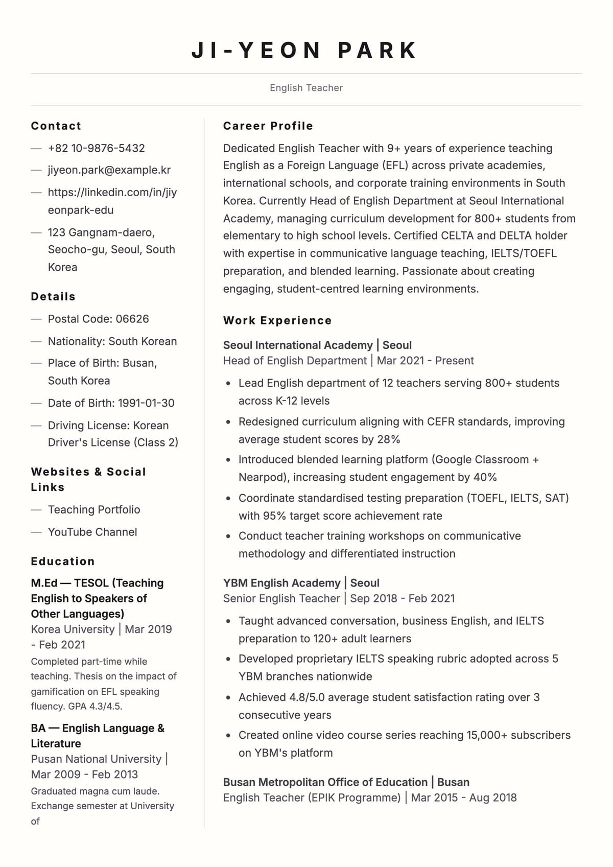 Classic Two-Column template preview