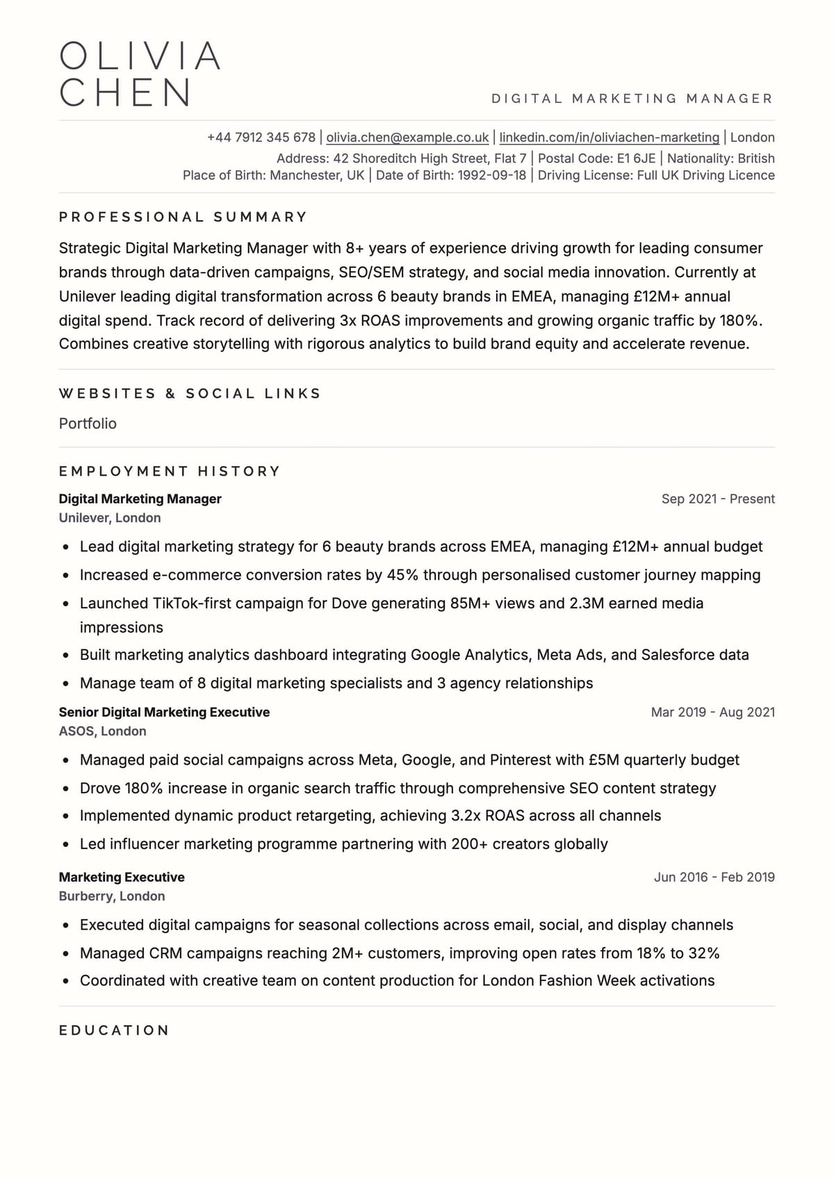 Executive ATS template preview