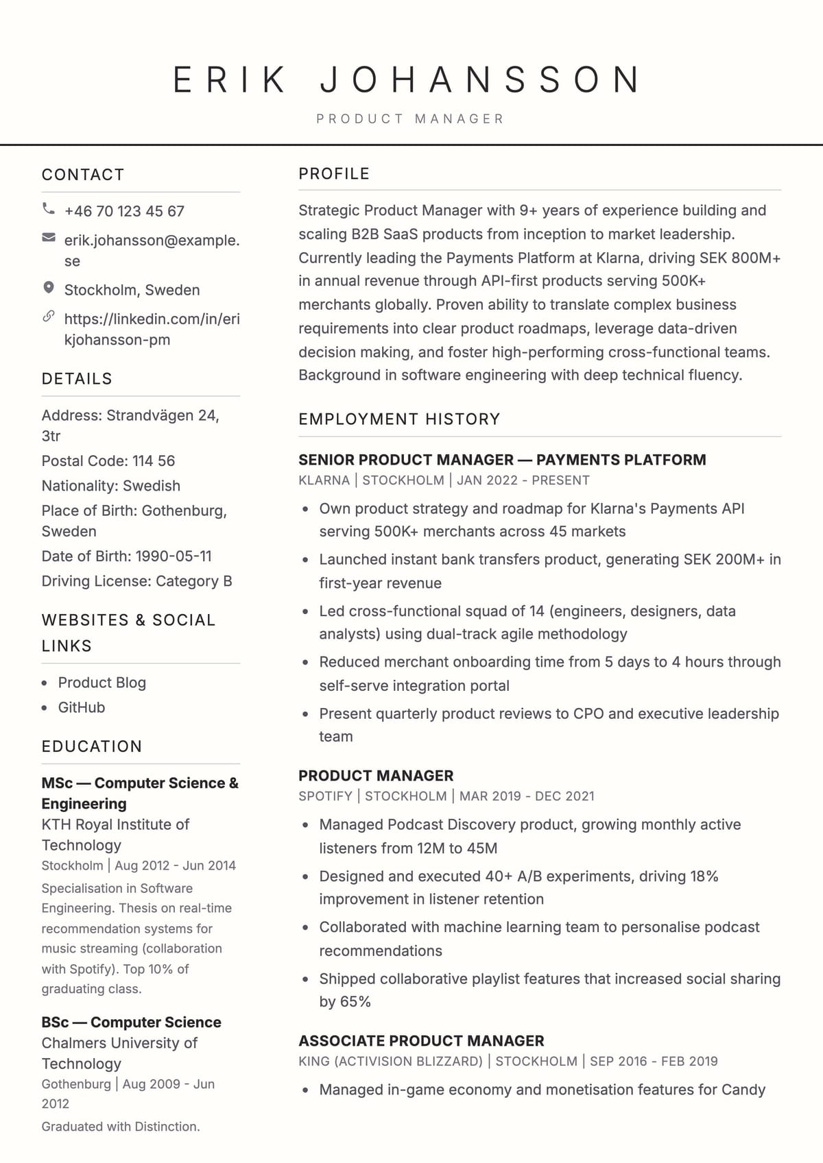 Minimal Two-Column template preview